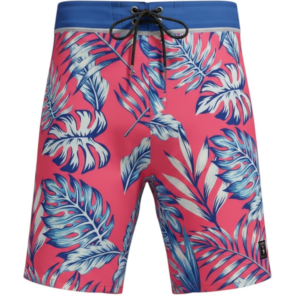 Vast Titanium 22 Mens Board Shorts Pink Blue Tropical Monstera Leaf Size 36 Tie